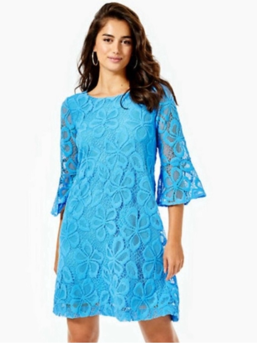Lilly Pulitzer Ophelia Floral Lace Swing A-line Dress in Blue size Large